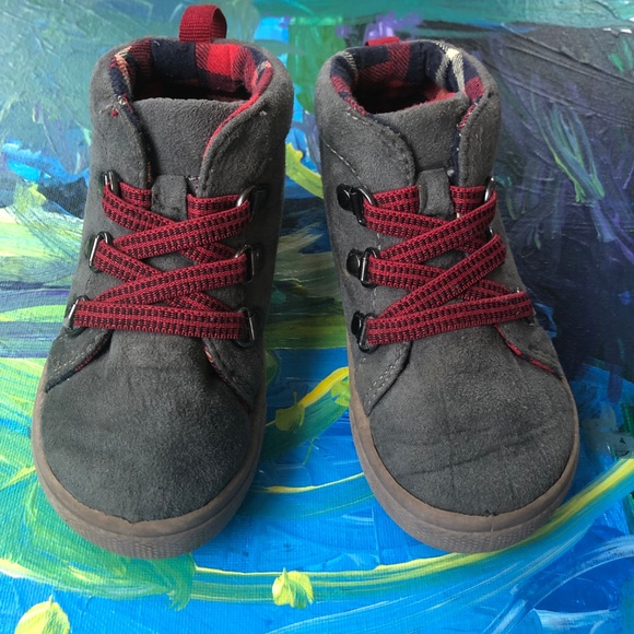 Carters Gray + Red High Top Sneaker - Picture 2 of 6